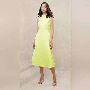 Banana Republic Factory Lime Green Silky Midi Dress SZ 10